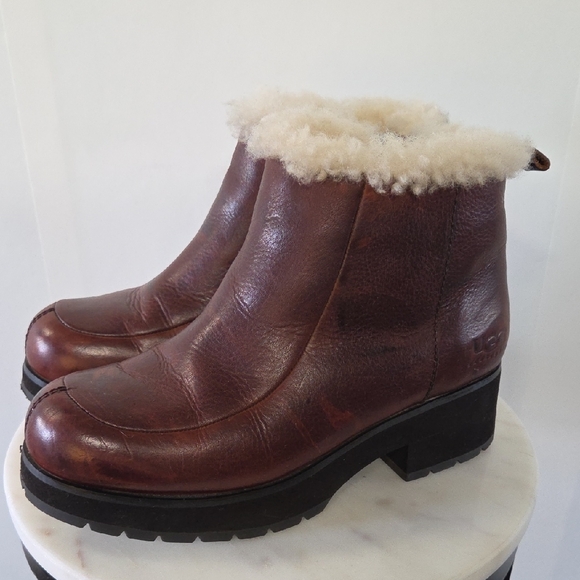 UGG Shoes - UGG Chestnut Leather Winter Boots with Shearling Size 8